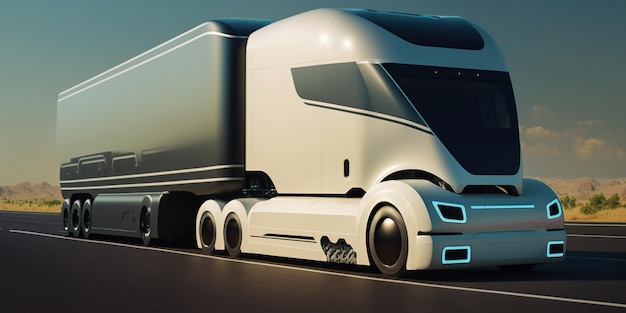 Ai generated illustration of Futuristic truck with autonomous driving