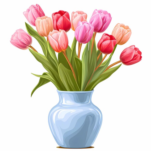 AI generated illustration of a glass vase filled with water and pastel pink tulips