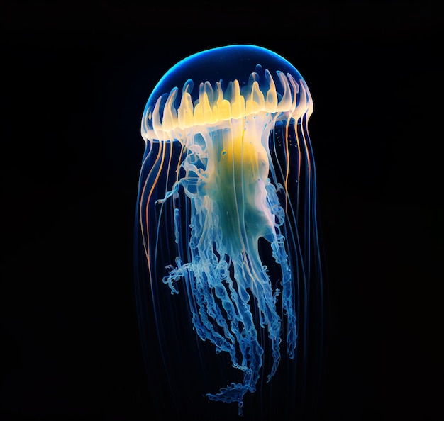 AI generated illustration of glowing Jellyfish in underwater ocean