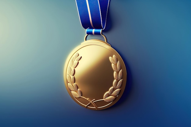 Ai generated illustration golden medal with blue ribbon