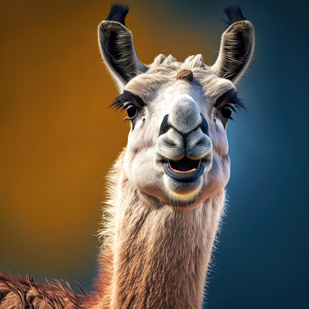 Ai generated illustration happy animal ilama with mounth open