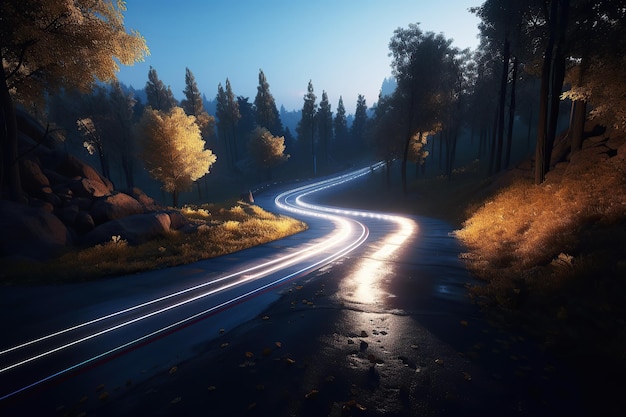 Ai generated illustration of highway in mountains with perspective view endless