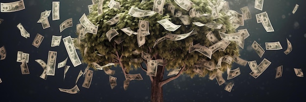 Ai generated illustration Money tree with dollars instead of leaves