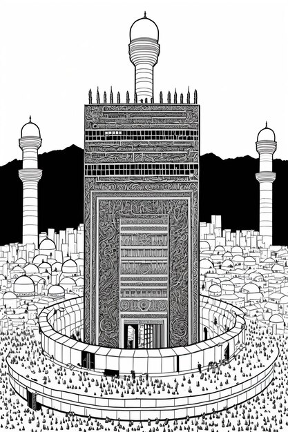 Ai generated illustration Muslim Pilgrims at The Kaaba in Hajj