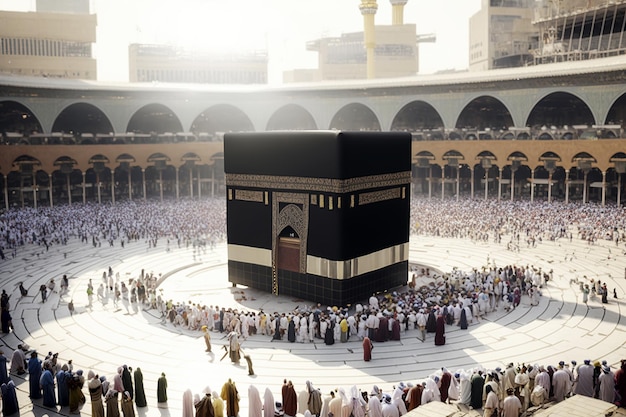 Ai generated illustration Muslim Pilgrims at The Kaaba in Hajj