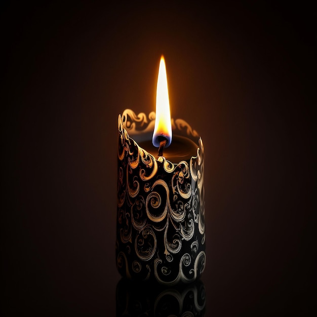 AI generated illustration of an ornamented candle illuminating the dark