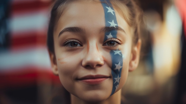 Ai generated illustration of Smiling child with face paint shows patriotism