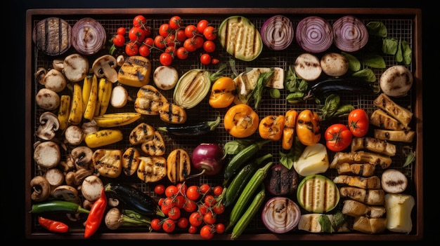 An AI generated illustration of A steel pan filled with a variety of colorful vegetables, including bell peppers, carrots, onions, and broccoli