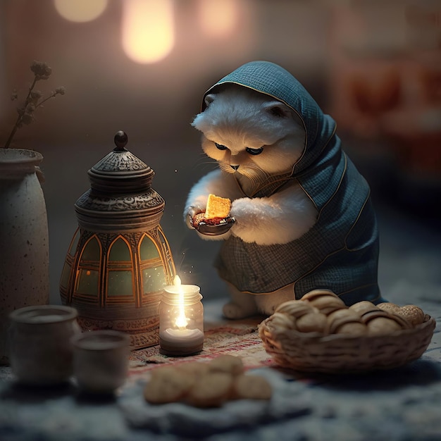 Ai generated illustration of surreal image of cat baking cookies