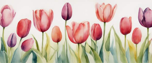 AI generated illustration of a vibrant watercolor art print featuring a cluster of tulips