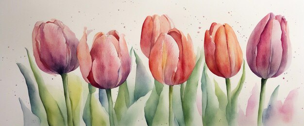 AI generated illustration of a vibrant watercolor art print featuring a cluster of tulips