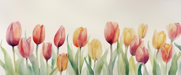 AI generated illustration of a vibrant watercolor art print featuring a cluster of tulips