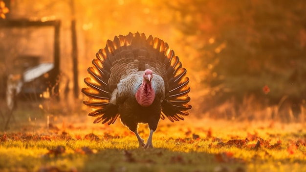 Photo ai generated illustration of a wild turkey walking through a field