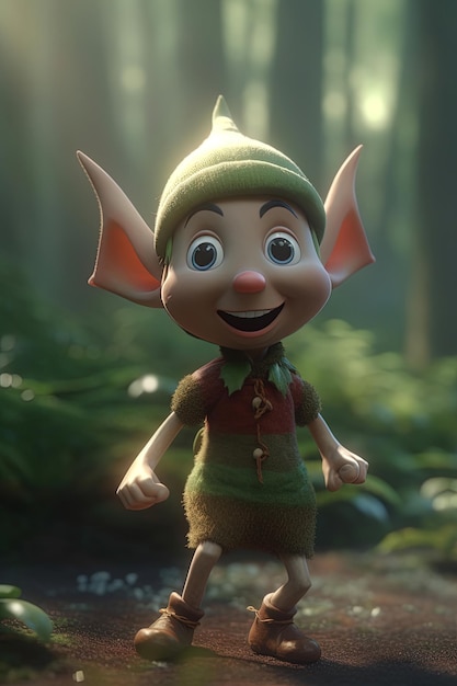 AI generated image Adorable happy young elf dancing in a forest