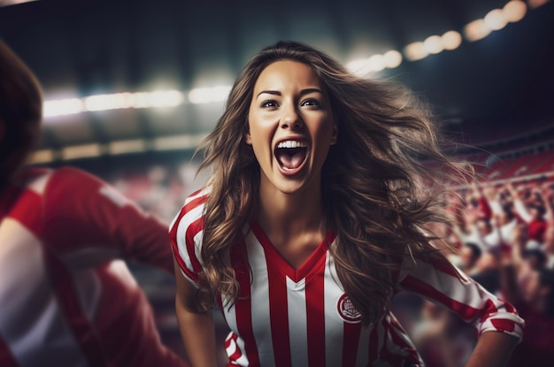 AI generated image of attractive girl as soccer fan High quality photo