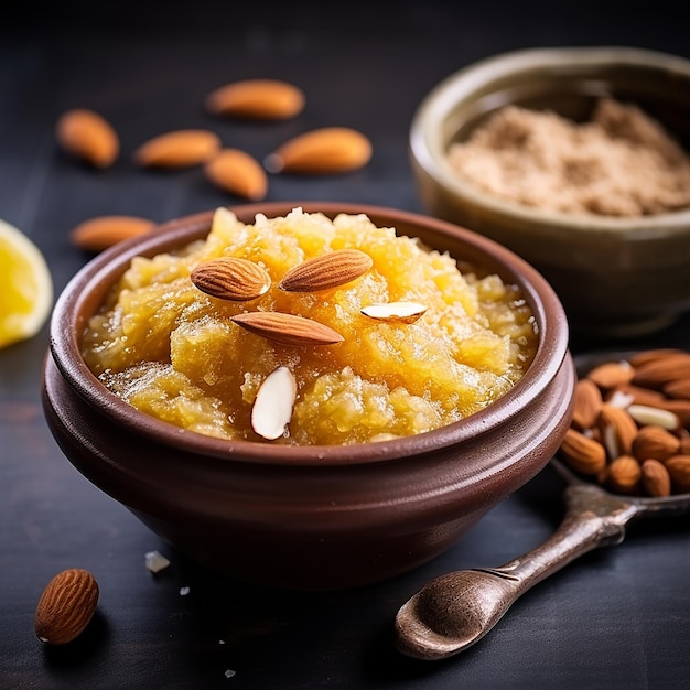 AI generated image of delicious sweet halwa in the abstract background