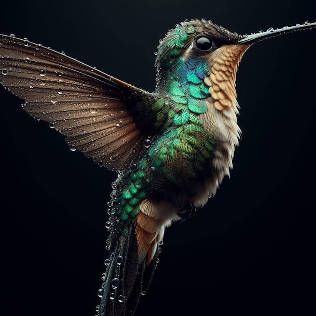 Ai generated image of different birds with water droplets on their feathers