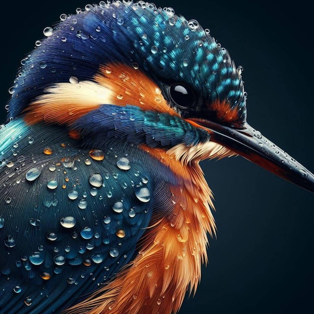 Ai generated image of different birds with water droplets on their feathers