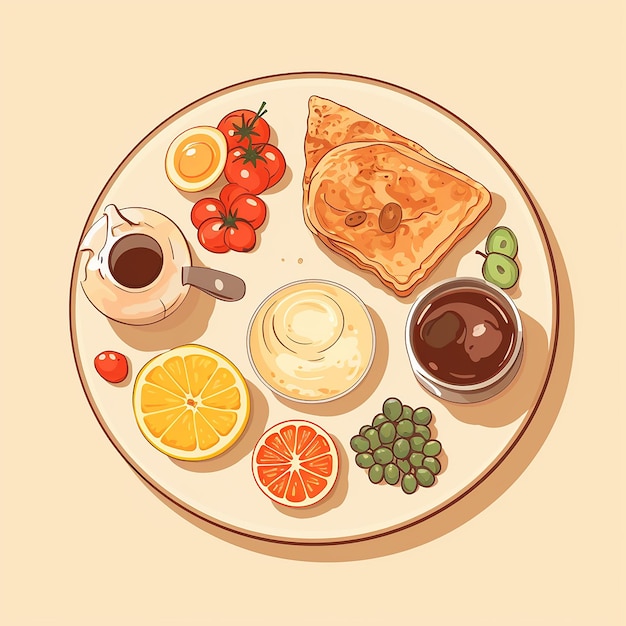 AI generated image of healthy breakfast served on wooden table in the abstract background