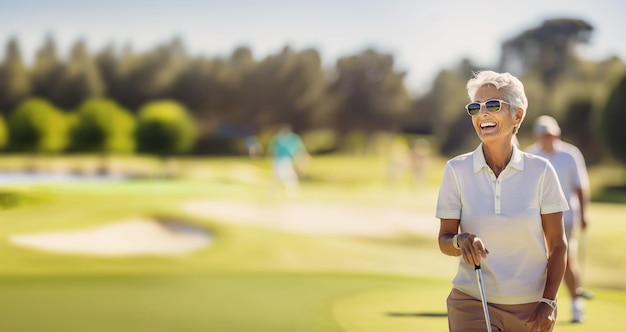 AI generated image of senior female on golf High quality photo