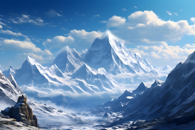 AI Generated Mountain Landscape with Snow