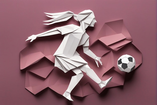 An ai generated Paperwork art woman soccer player with football