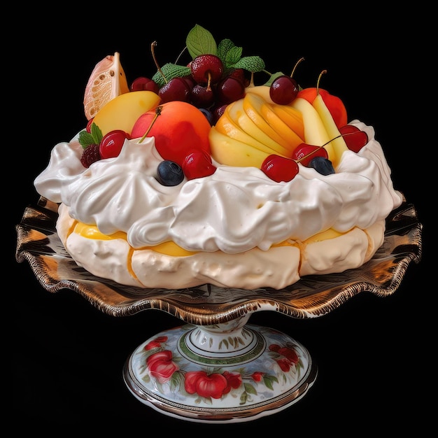 AI generated Pavlova cake with cream and fruit