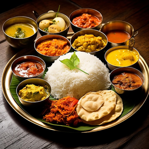 AI generated photo of delicious meal in thali for natural food illustration