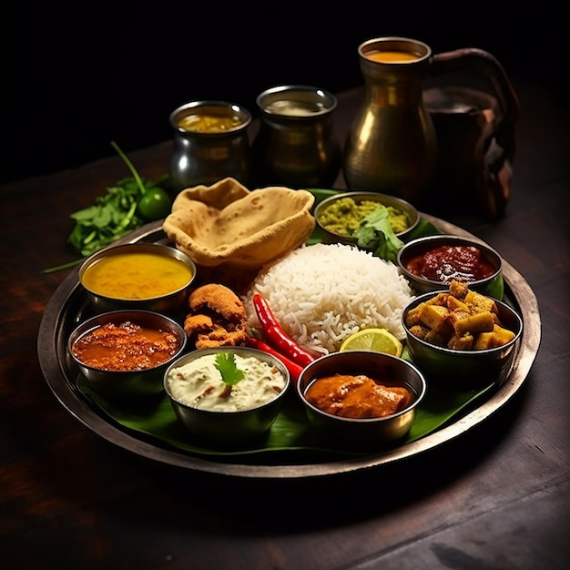 AI generated photo of delicious meal in thali for natural food illustration