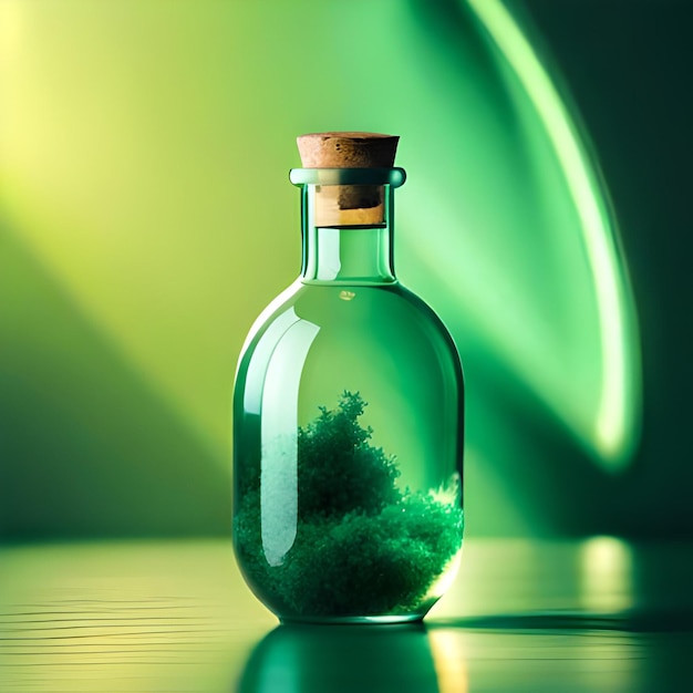 Ai generated photo of magical potion of green colored liquid in bottle