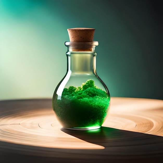 Ai generated photo of magical potion of green colored liquid in bottle