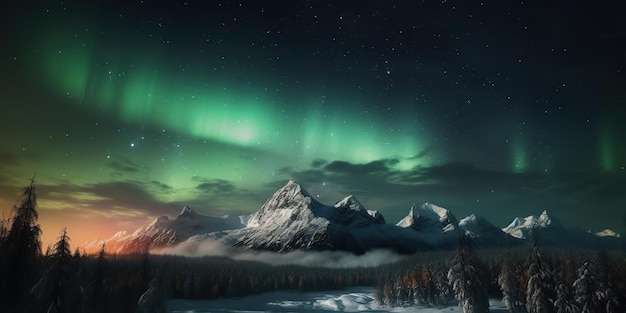 AI Generated Photo realistic illustration of aurora northern light Adventur vibe AI Generative