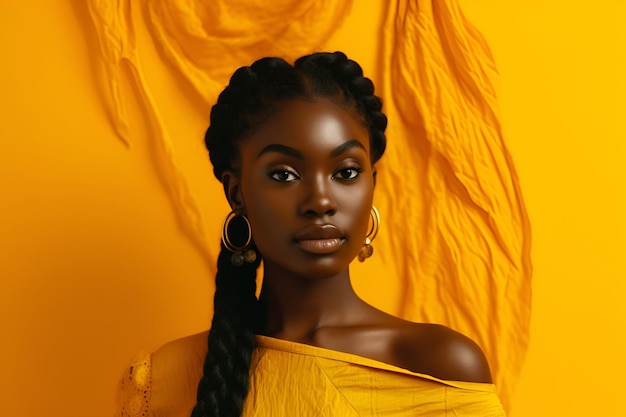 Ai generated portrait of beautiful african dark skin woman on color background