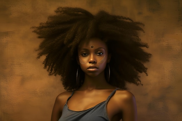 Ai generated portrait of beautiful african dark skin woman on color background