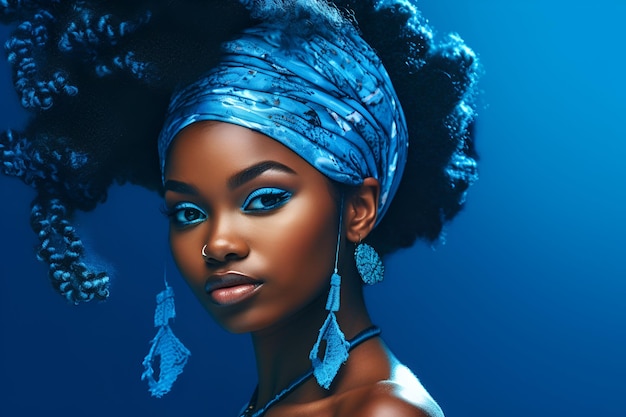 Ai generated portrait of beautiful african dark skin woman on color background