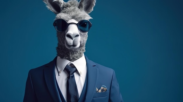 AI generated portrait of a man in a business suit his head replaced by a llama's symbolizing curiosity in business