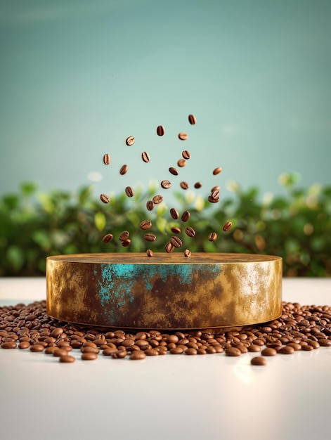 ai generated product podium placed on coffee beans on isolated background