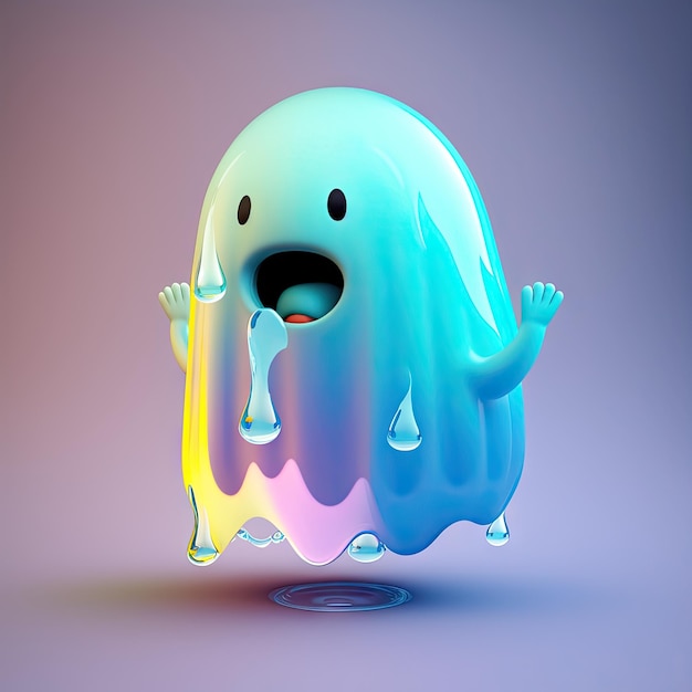 AI generated slime ghost liquid funny creature or monster scary character Horror transparent monster spooky liquid and glossy spirit or scary melting jelly creature or ghost comical 3d personage