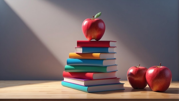 AI GENERATED a stack of books and apple on top for Back to school