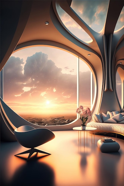 Ai generated surreal world of future living room