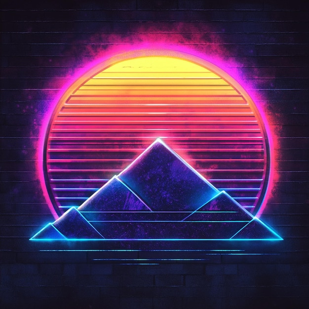 Photo ai generated synthwave logo with retro neon effects