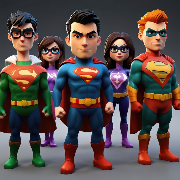 AI generated a team of 3D cartoon superheroes each with unique costumes powers and personalities