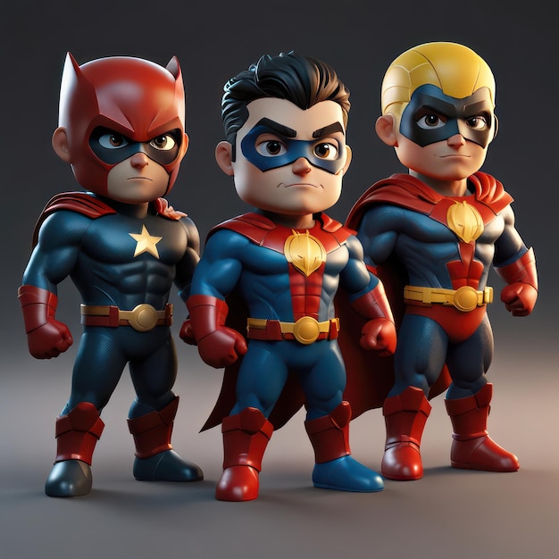 AI generated a team of 3D cartoon superheroes each with unique costumes powers and personalities