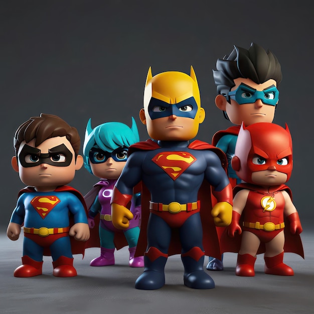 AI generated a team of 3D cartoon superheroes each with unique costumes powers and personalities