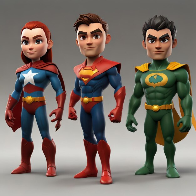 AI generated a team of 3D cartoon superheroes each with unique costumes powers and personalities