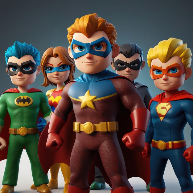 AI generated a team of 3D cartoon superheroes each with unique costumes powers and personalities