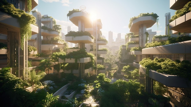 AI generated view of Ecofriendly utopian city of the future