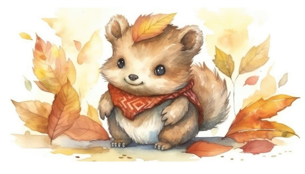 An AI generated a watercolor illustration of an adorable hedgehog Generative AI