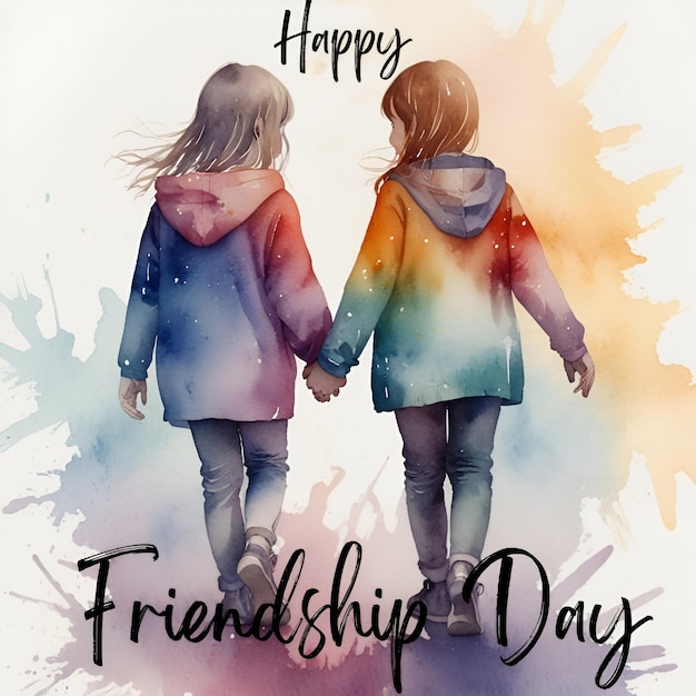 Photo the ai generated watercolor image for celebrating happy friendship day