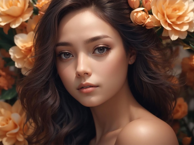 Ai generated of woman bloom portrait